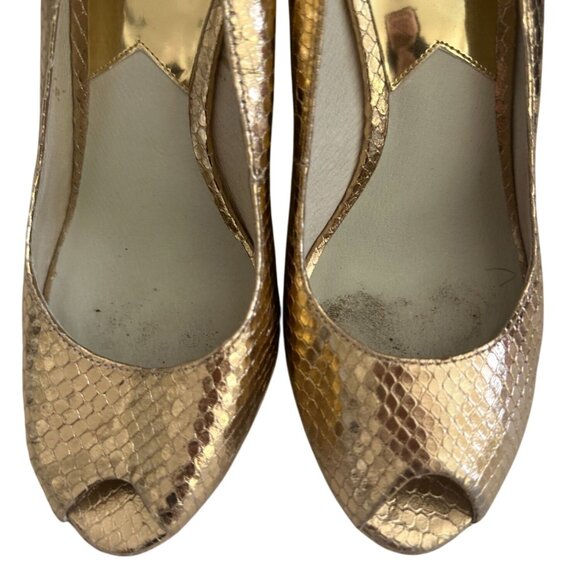 MICHAEL KORS Snake Embossed Gold Leather Espadrilles Wedges Size 7.5 - Picture 4 of 11
